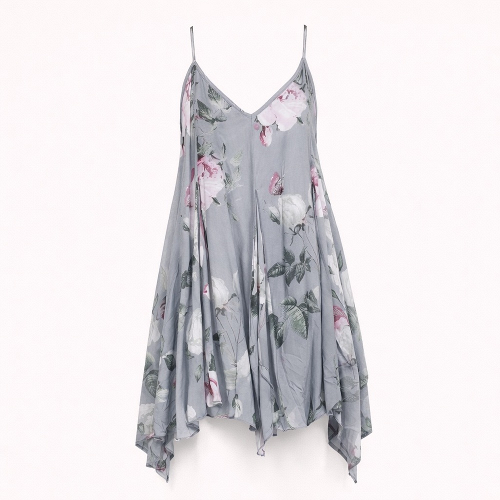 Entro Gray Floral Handkerchief Hem Cami Women’s Medium